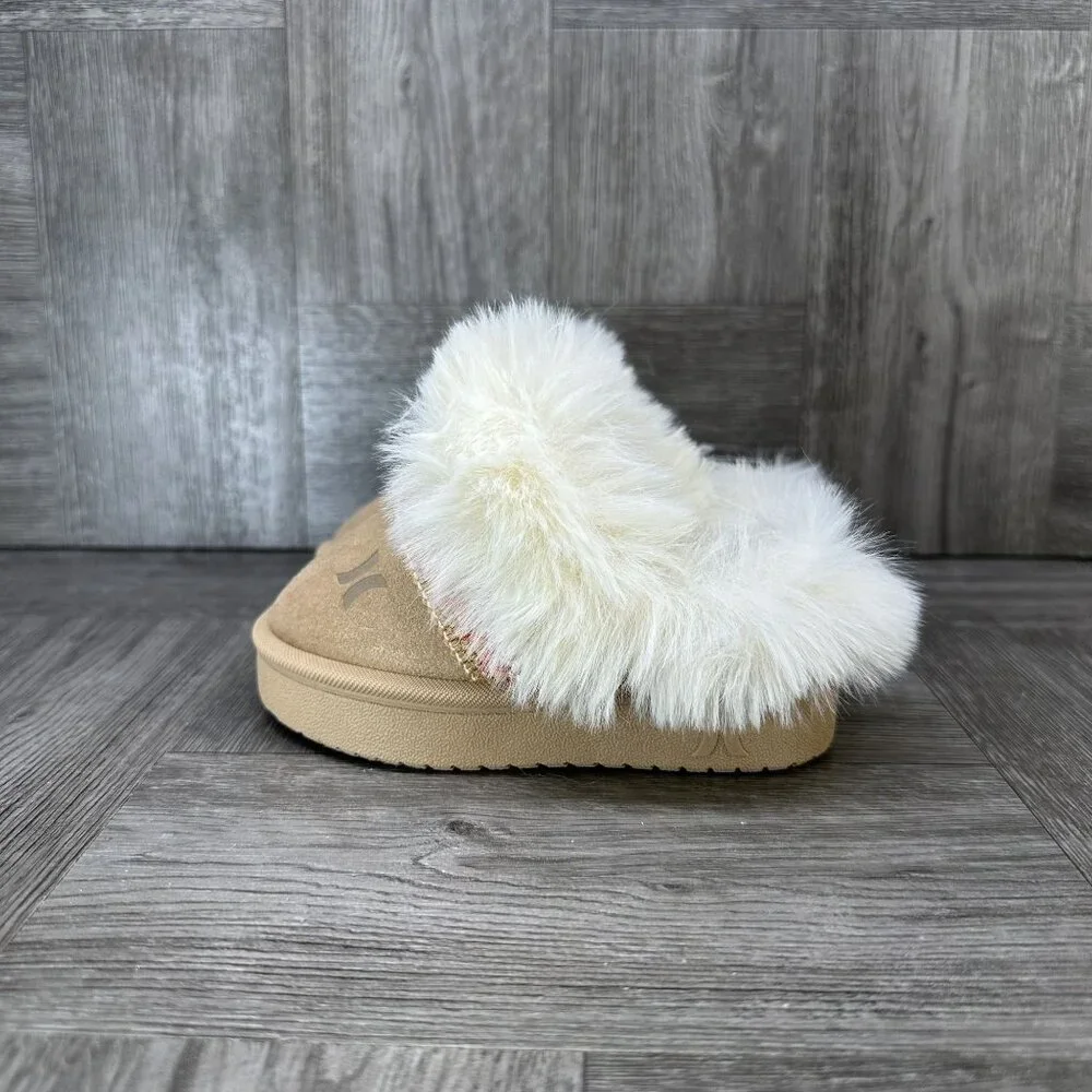 Hurley Kimmie-T Slipper Toddler 6 Tan Faux Fur Cozy‎ Slip-On NEW